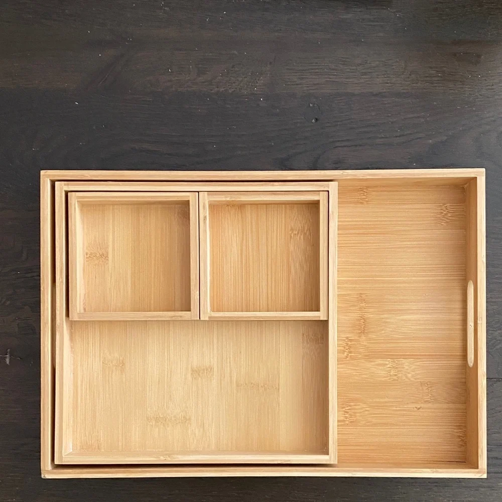 Bamboo Bathroom Organizer Tray Set